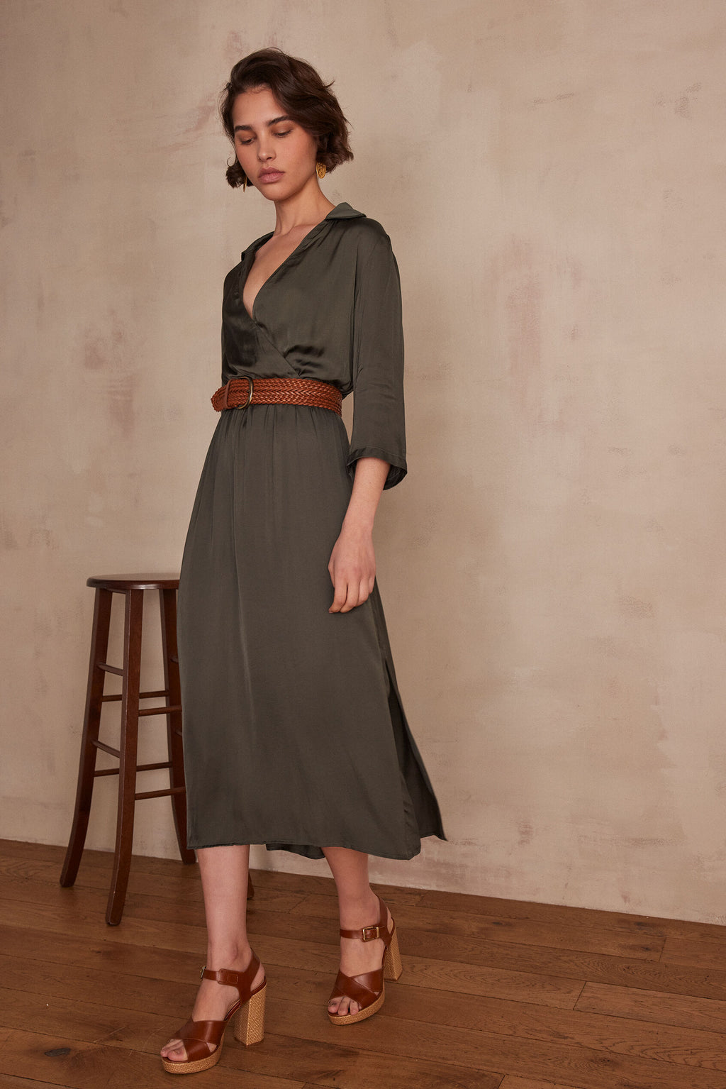 Lorina Flowing Dress - Khaki