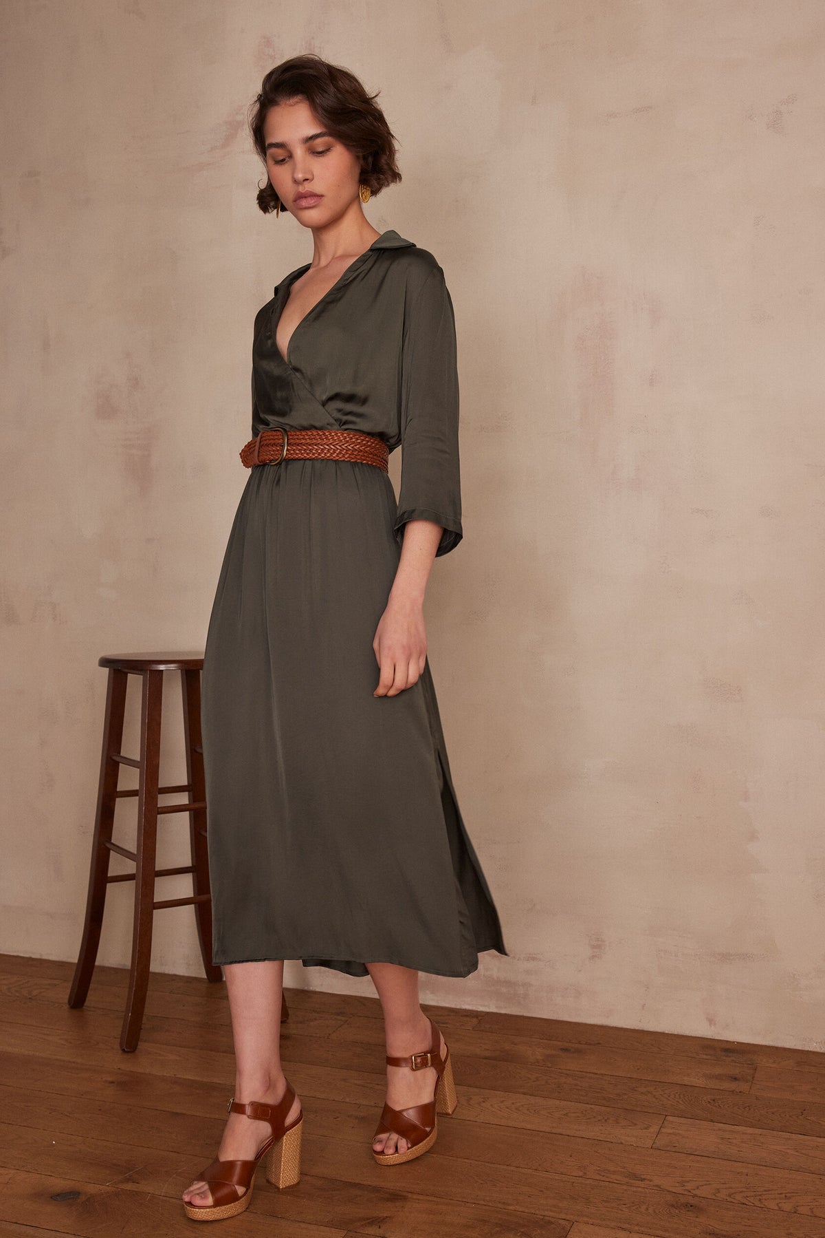 Lorina Flowing Dress - Khaki