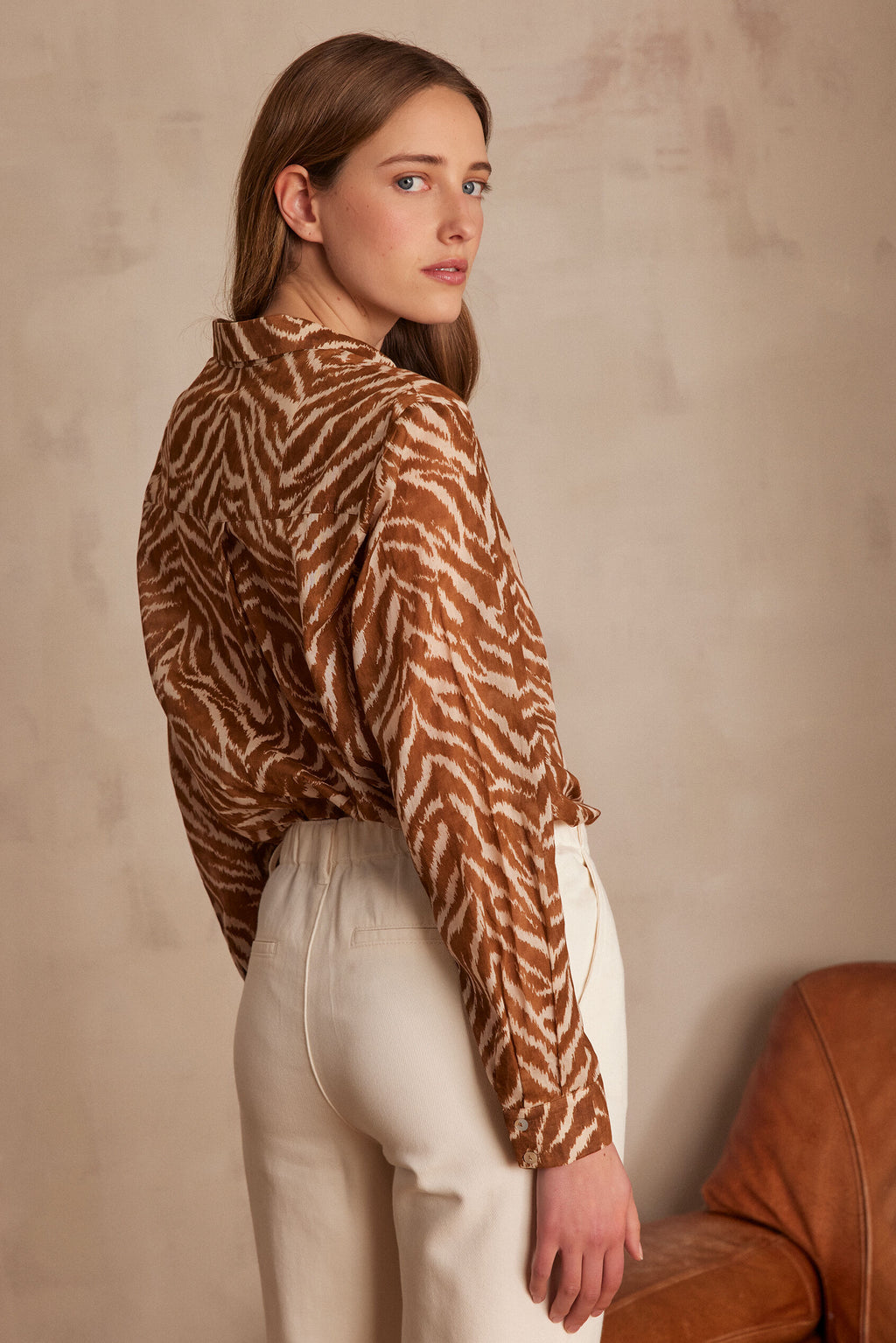 Colette Zebra Print Blouse - Caramel