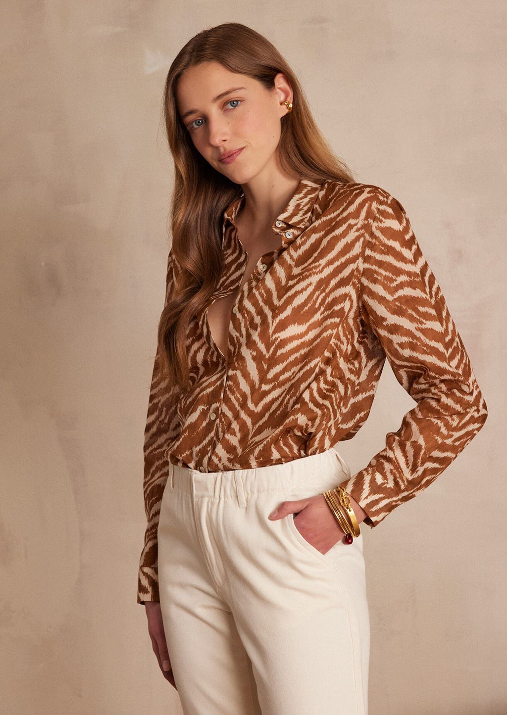 Colette Zebra Print Blouse - Caramel