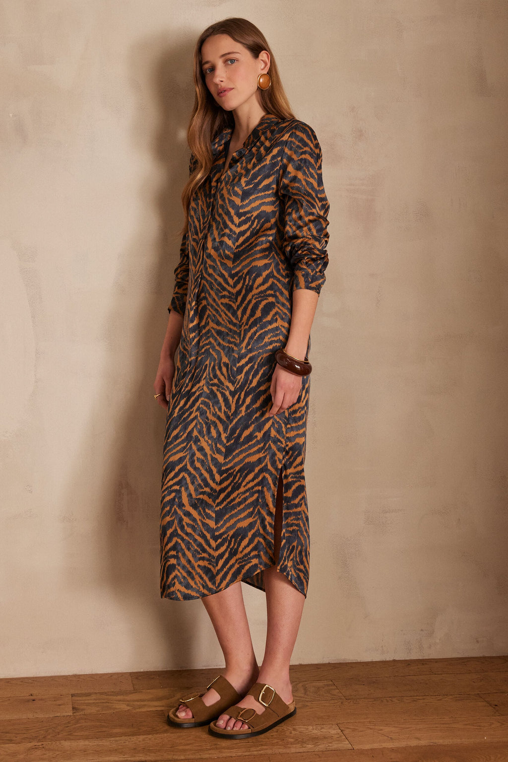 Abby Flowing Printed Dress - Caramel