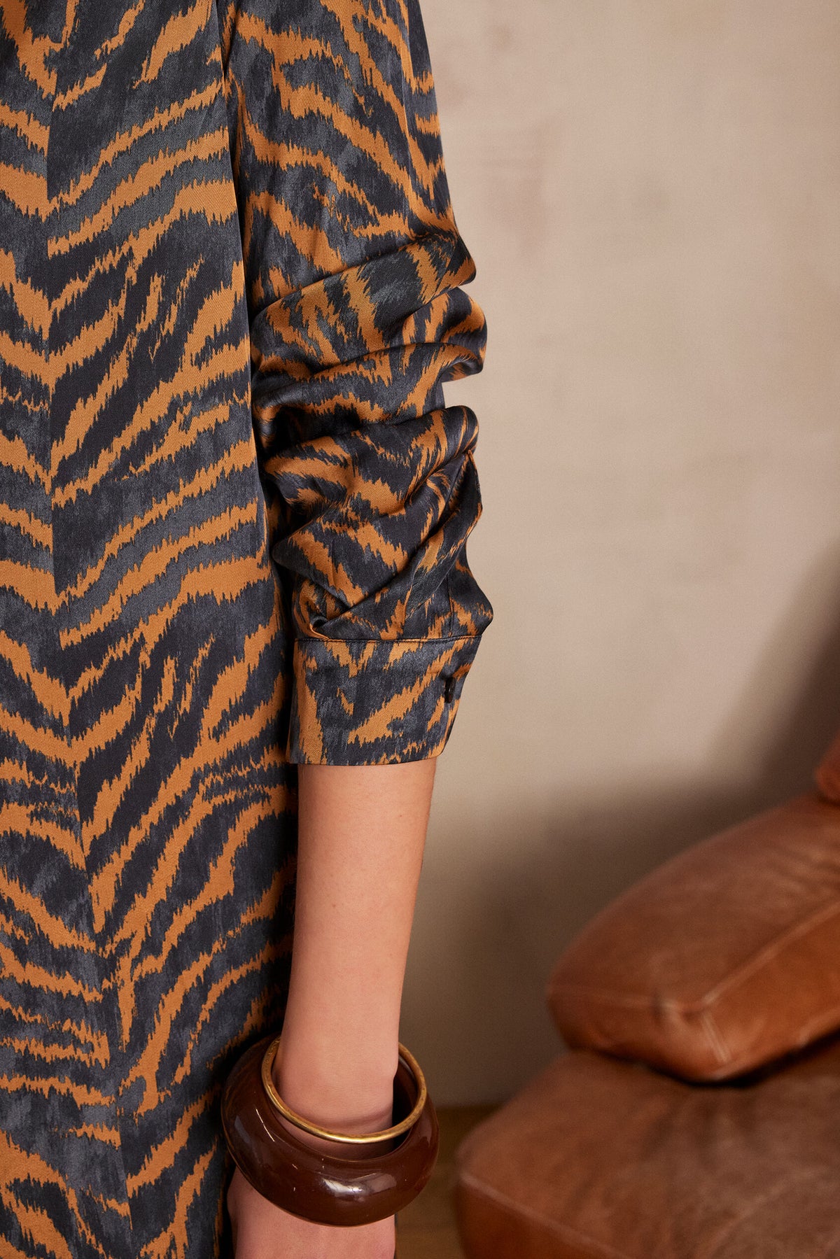 Abby Flowing Printed Dress - Caramel