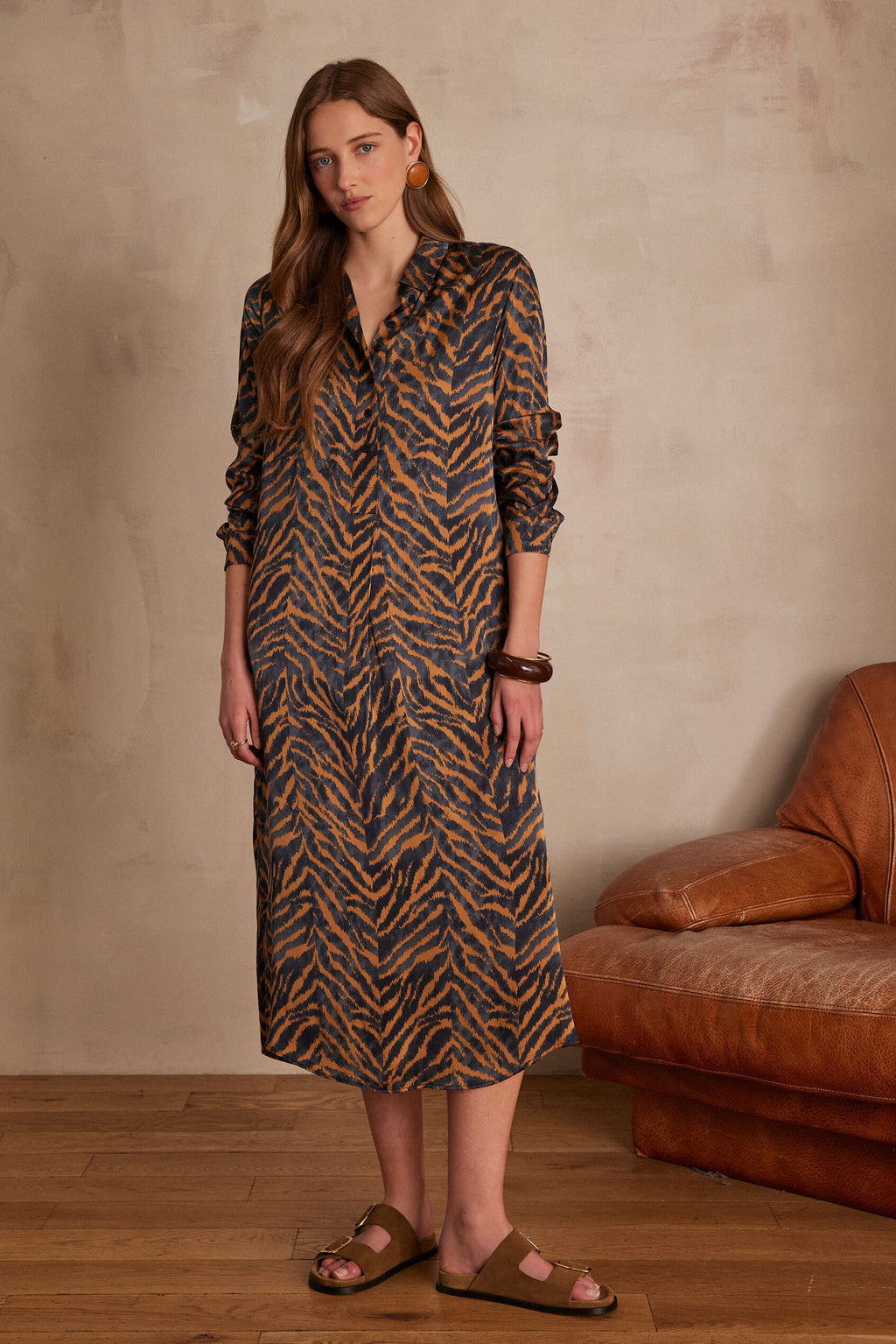 Abby Flowing Printed Dress - Caramel