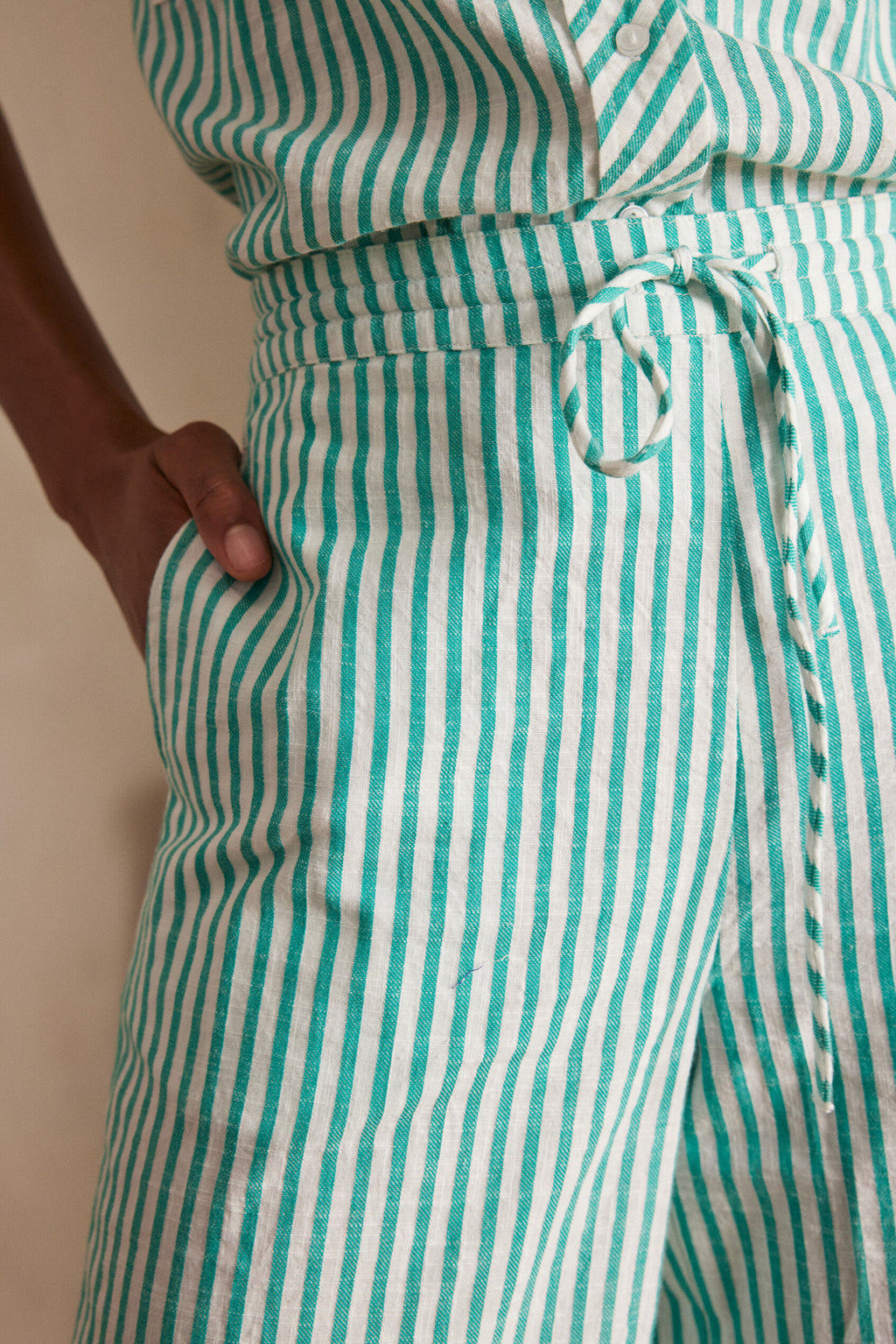 Prune Striped Trousers - English Green