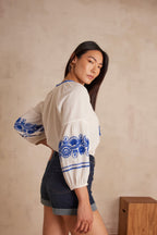 Mermaid Embroidered Blouse - Ecru