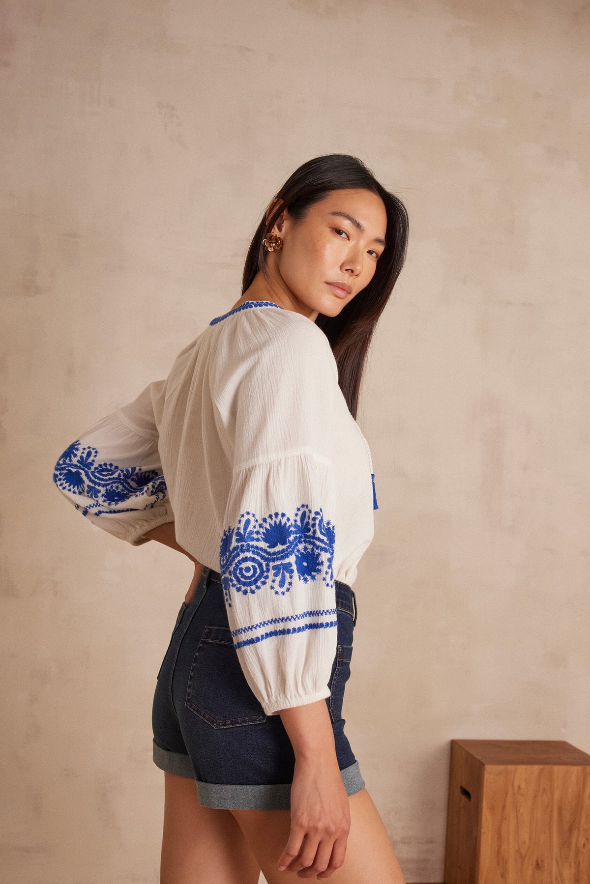 Mermaid Embroidered Blouse - Ecru