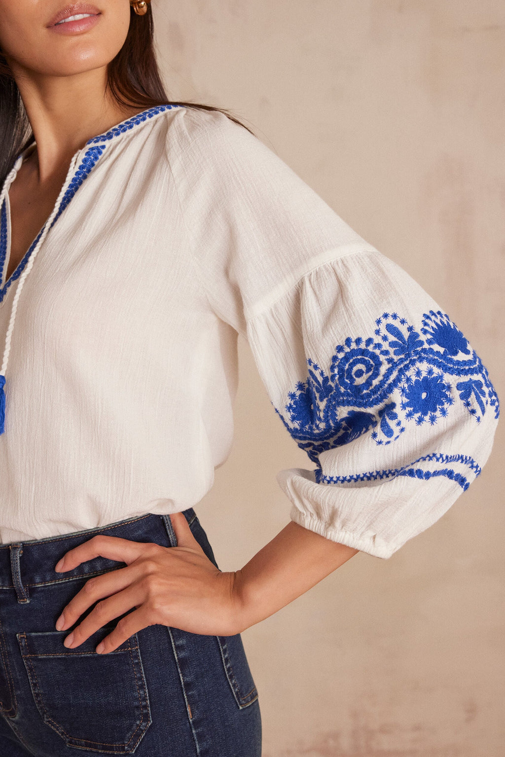Mermaid Embroidered Blouse - Ecru