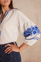 Mermaid Embroidered Blouse - Ecru