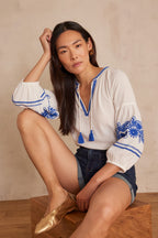 Mermaid Embroidered Blouse - Ecru