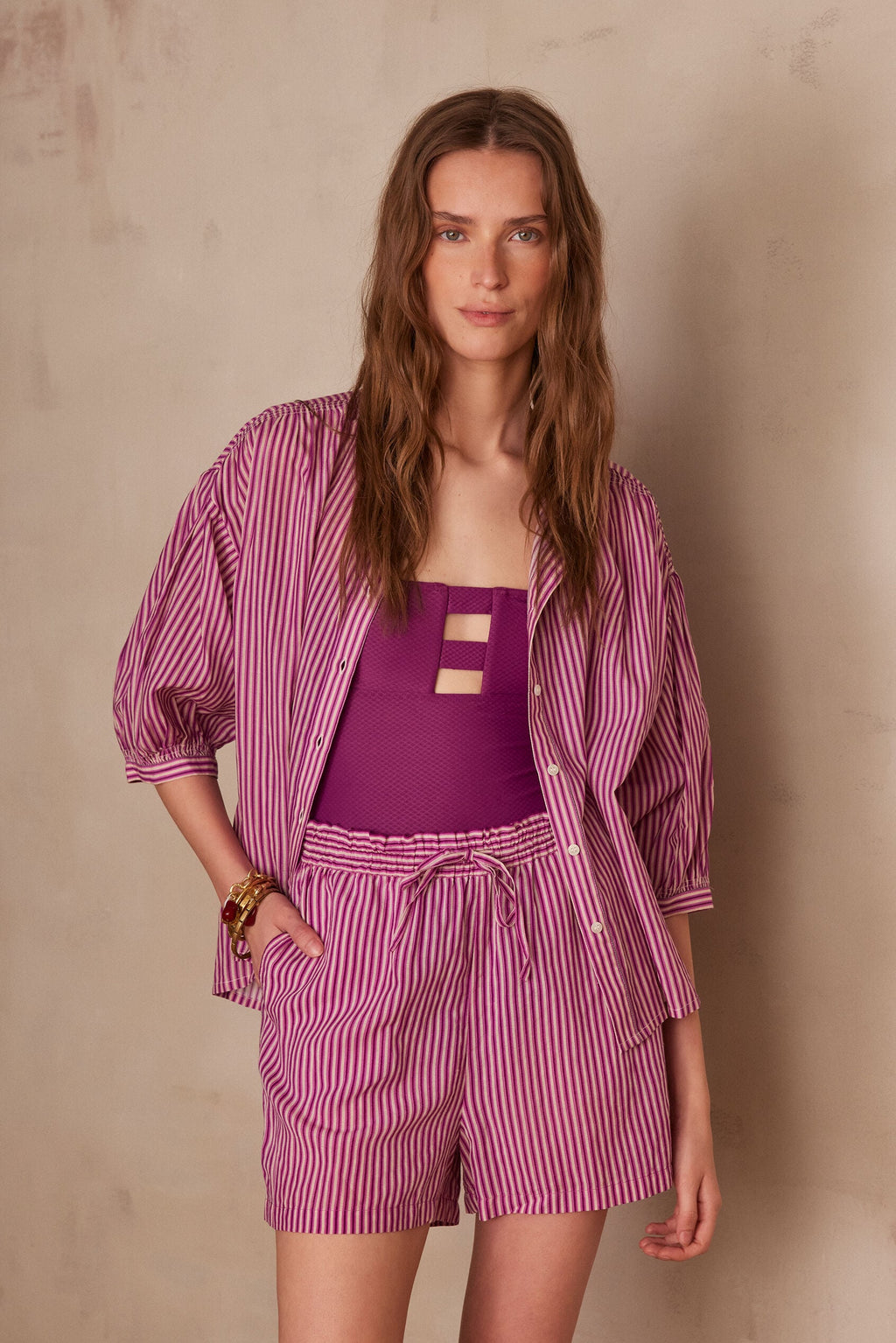 Irresistible Striped Shorts - Violet