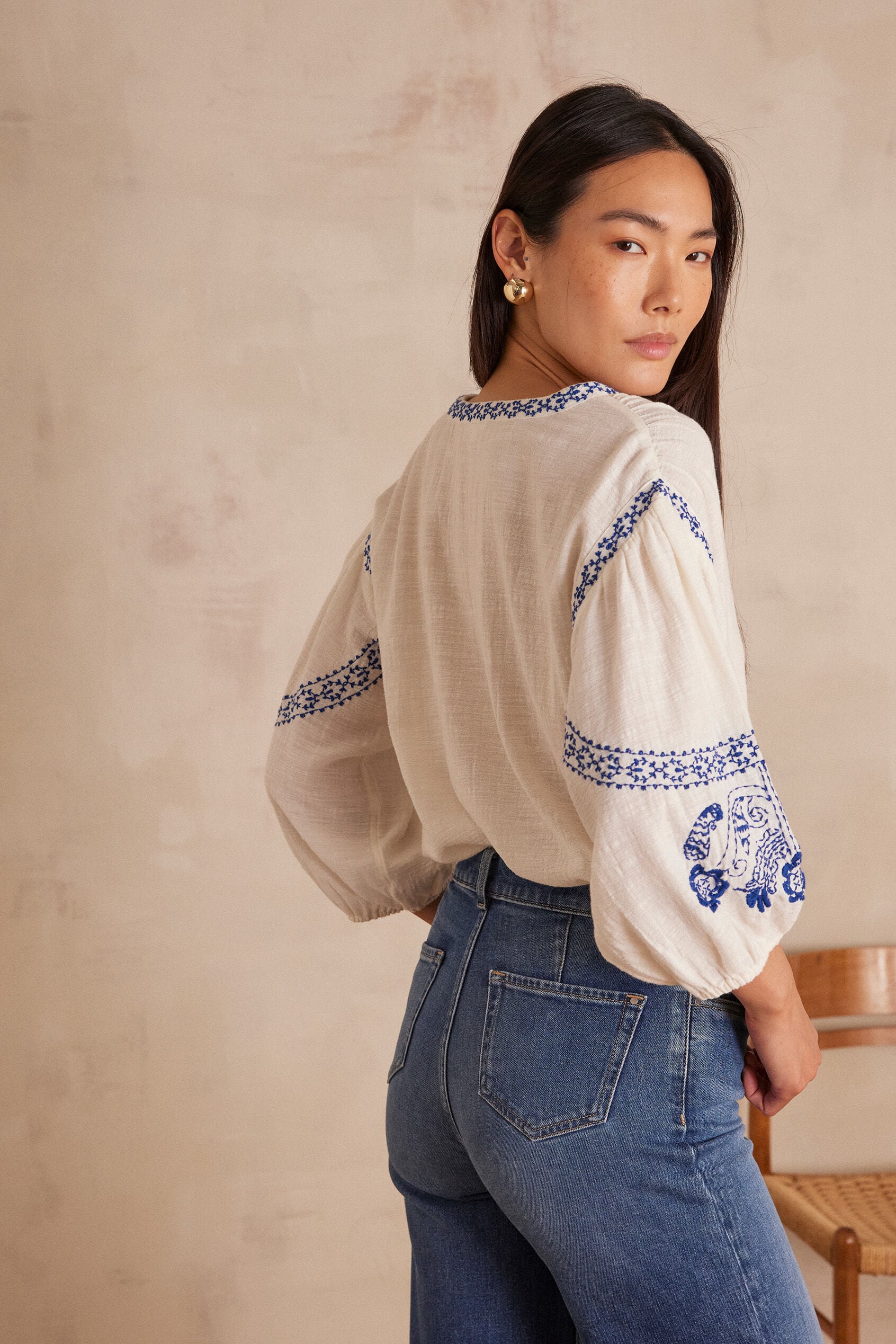Sally Embroidered Blouse - Ecru