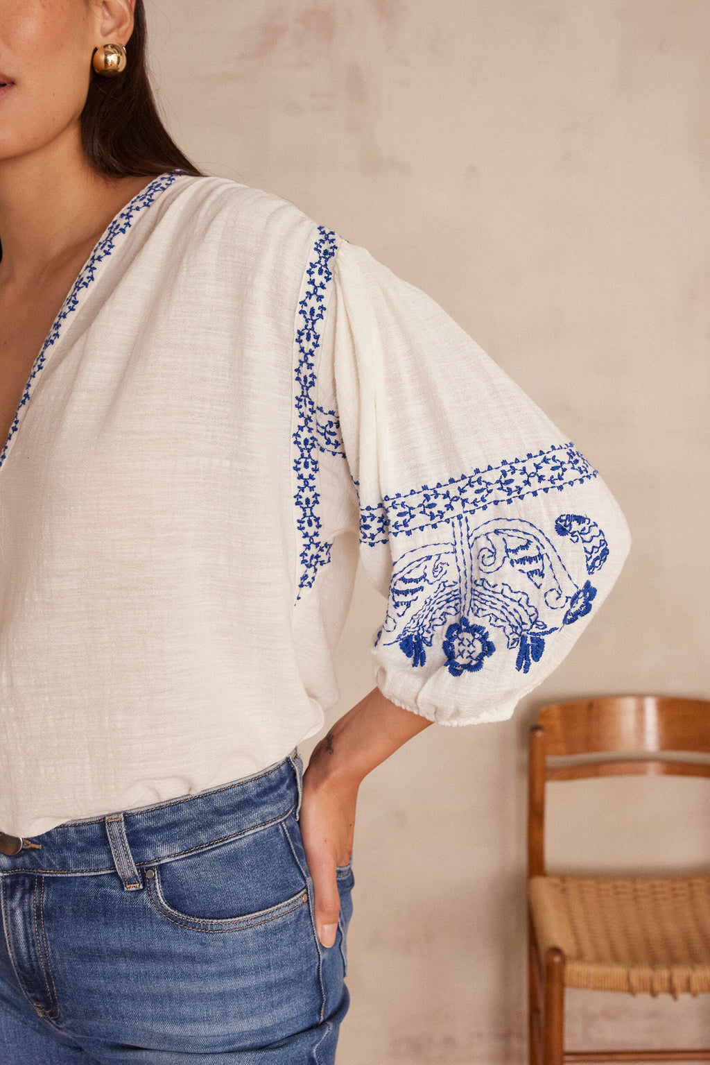 Sally Embroidered Blouse - Ecru