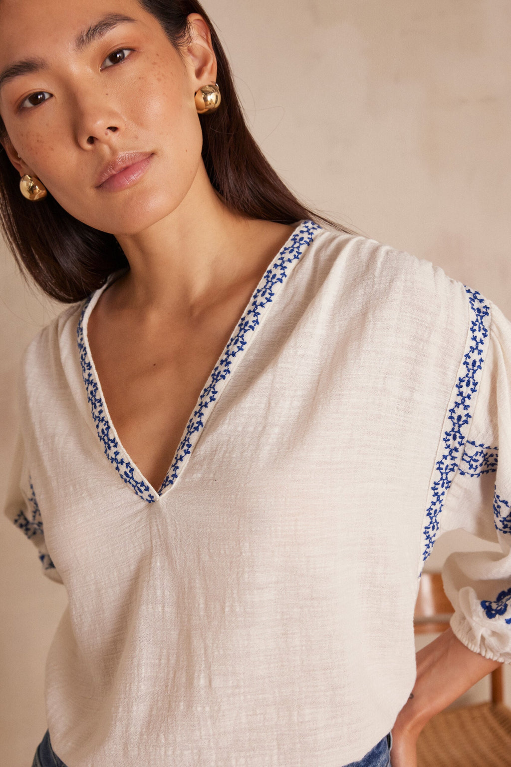 Sally Embroidered Blouse - Ecru
