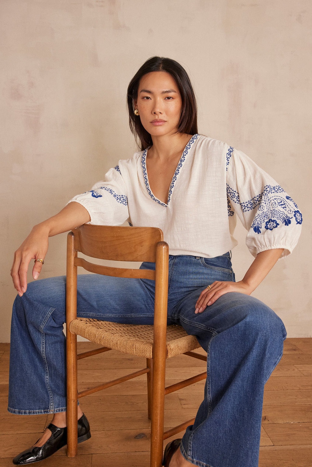 Sally Embroidered Blouse - Ecru