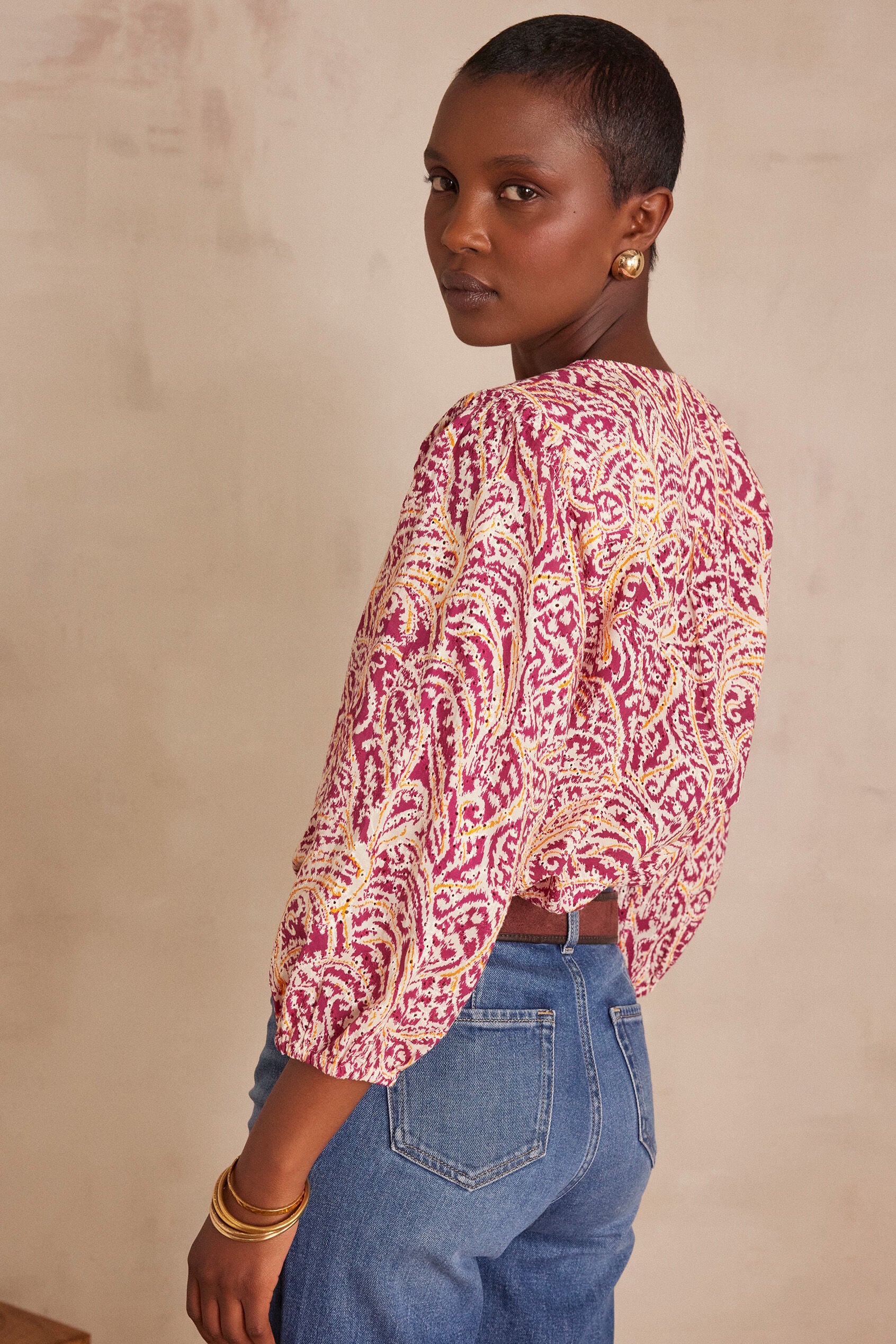 Blouse Sarah Broderie Imprimé - Fuchsia Foncé