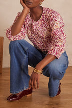 Blouse Sarah Broderie Imprimé - Fuchsia Foncé