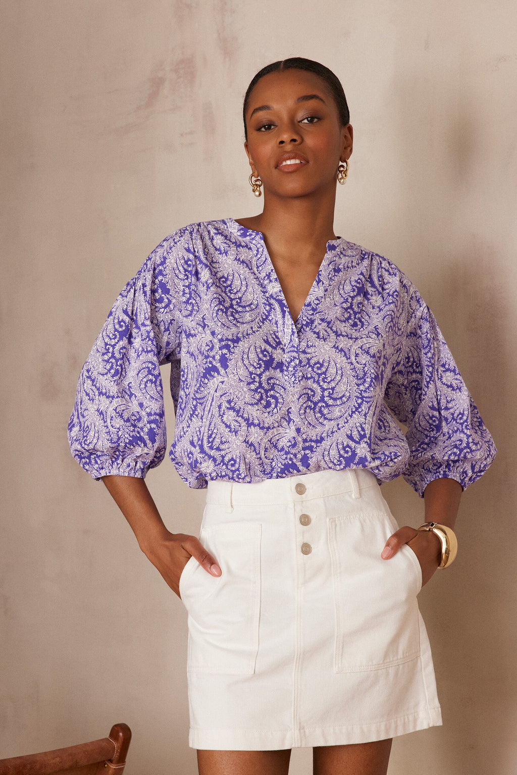 Paulo Arabesque Print Blouse - Purple