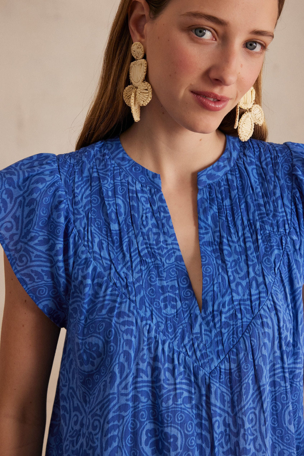 Billie Arabesque Print Blouse - Blue