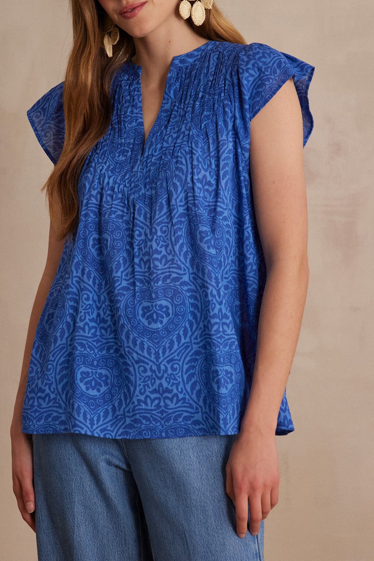 Billie Arabesque Print Blouse - Blue