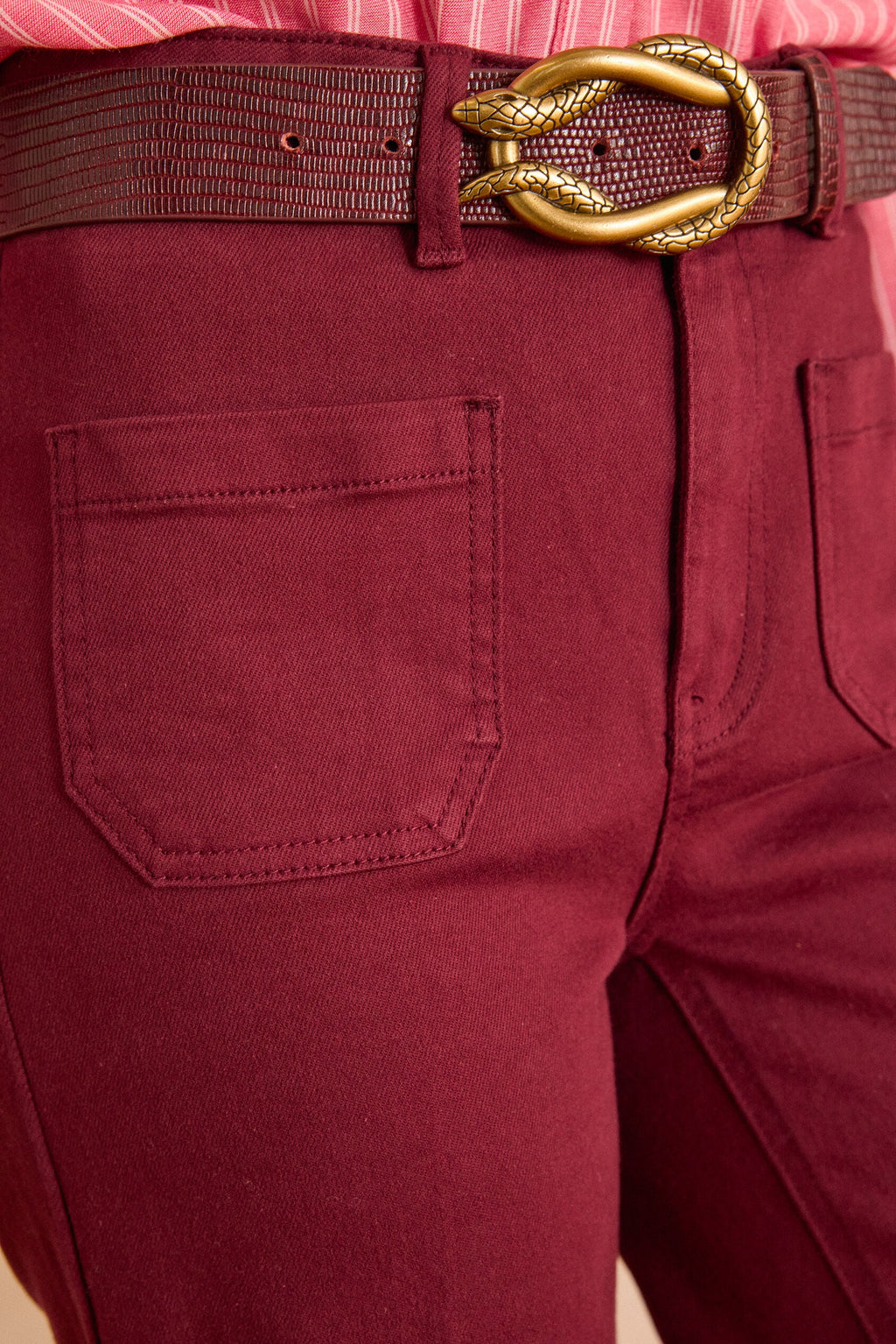 Luna Wide-Leg Overdyed Trousers - Burgundy