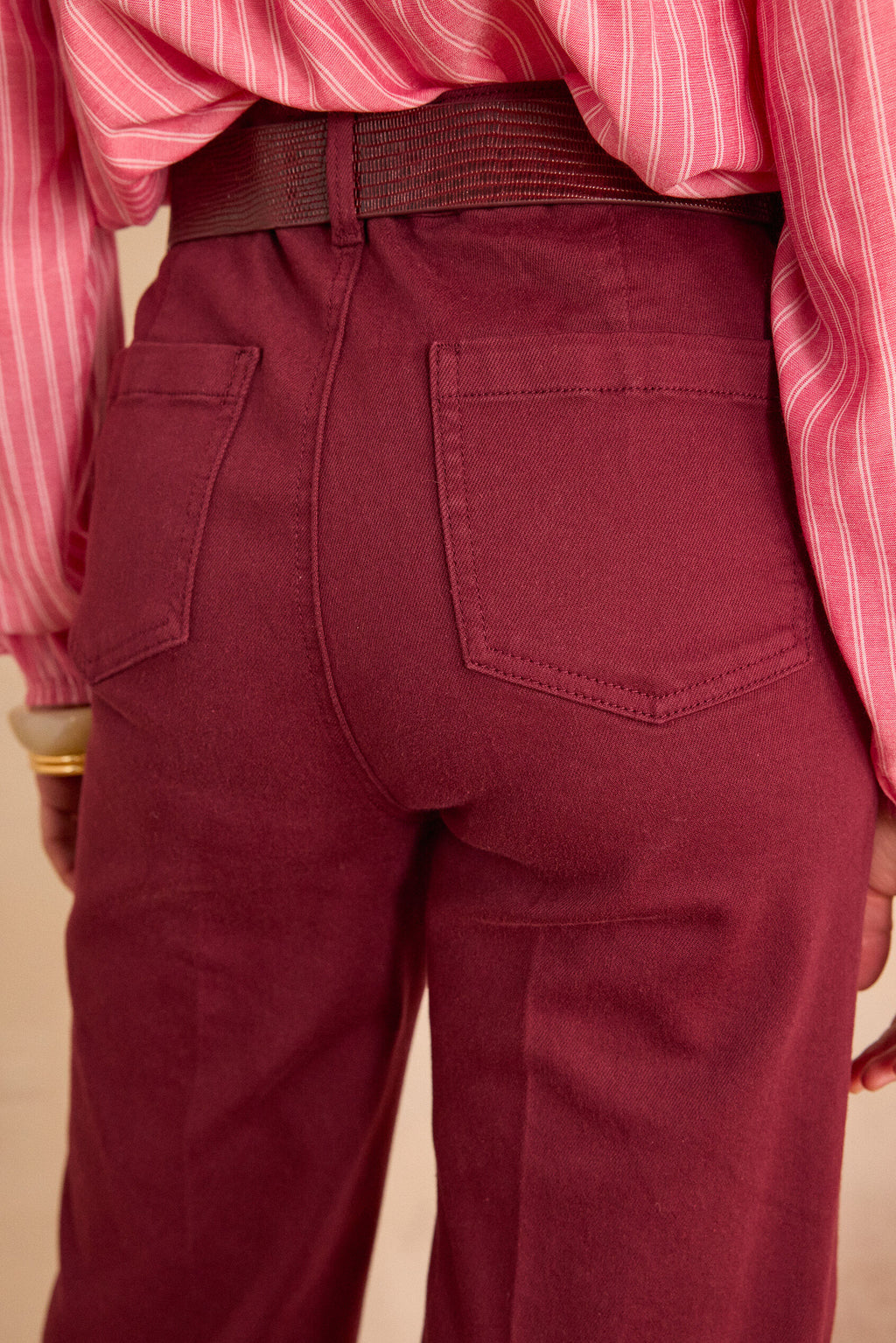 Luna Wide-Leg Overdyed Trousers - Burgundy