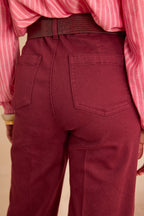 Luna Wide-Leg Overdyed Trousers - Burgundy