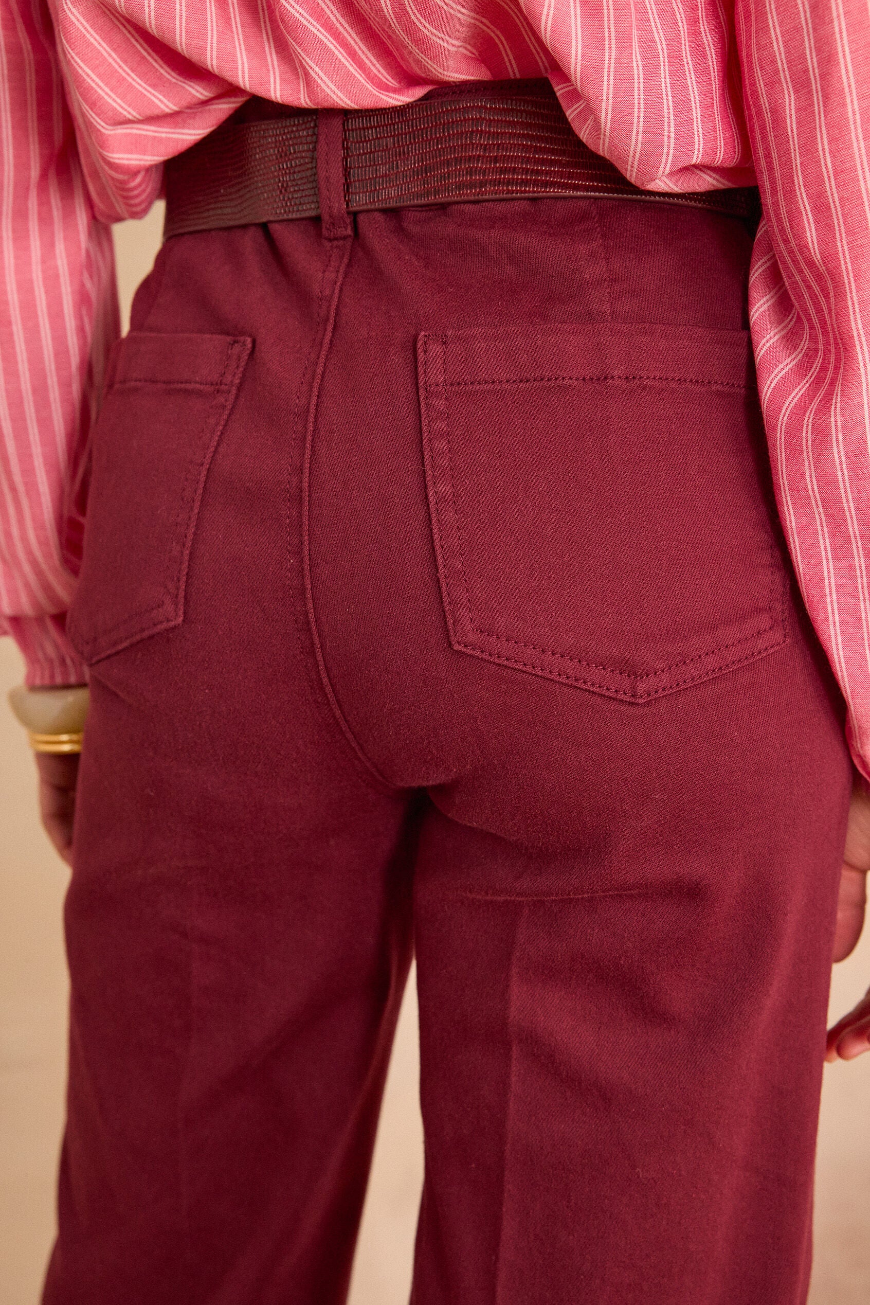 Luna Wide-Leg Overdyed Trousers - Burgundy