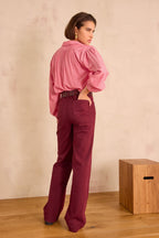 Luna Wide-Leg Overdyed Trousers - Burgundy