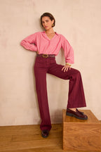Luna Wide-Leg Overdyed Trousers - Burgundy