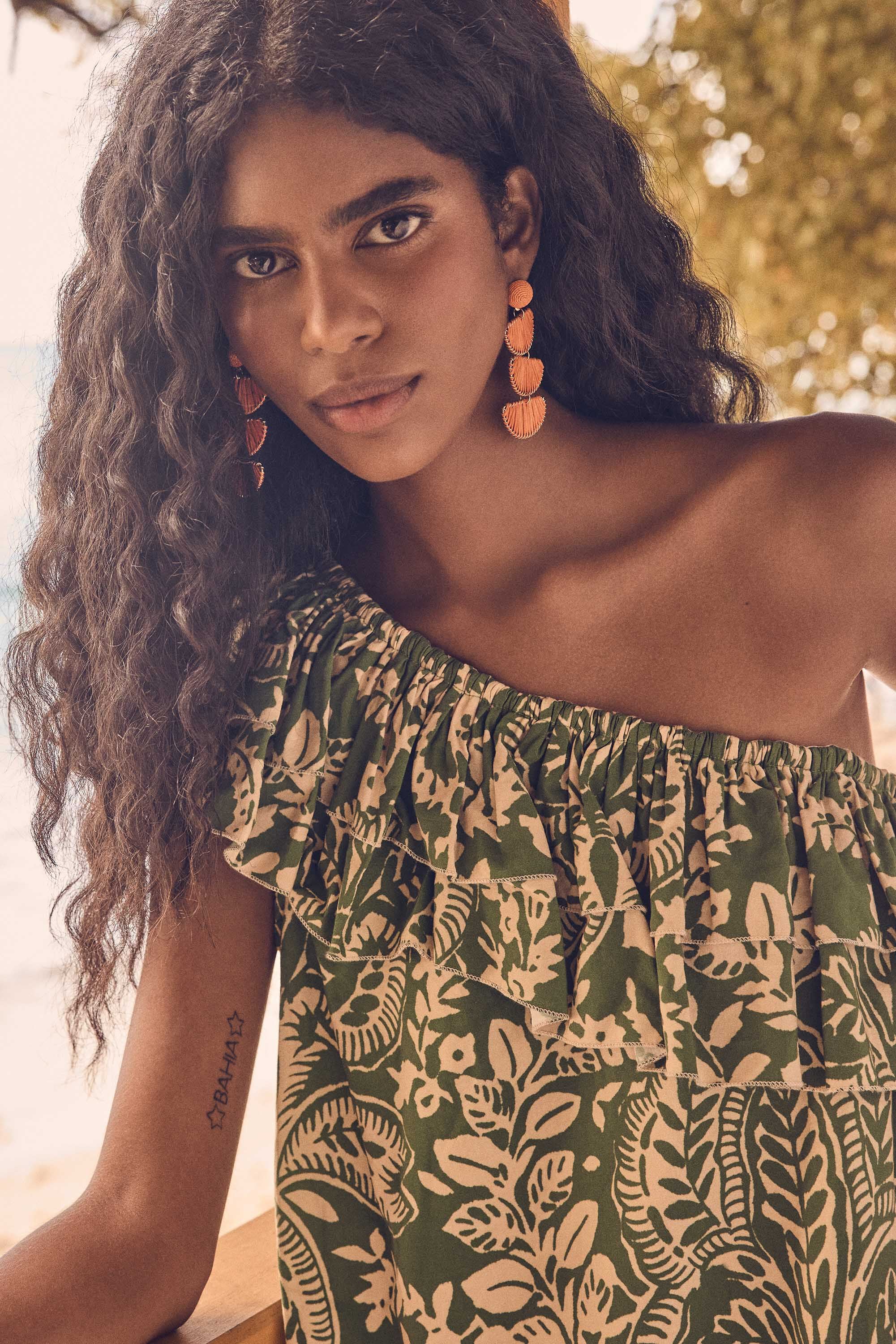 Linette Printed Flowing Dress - English Green