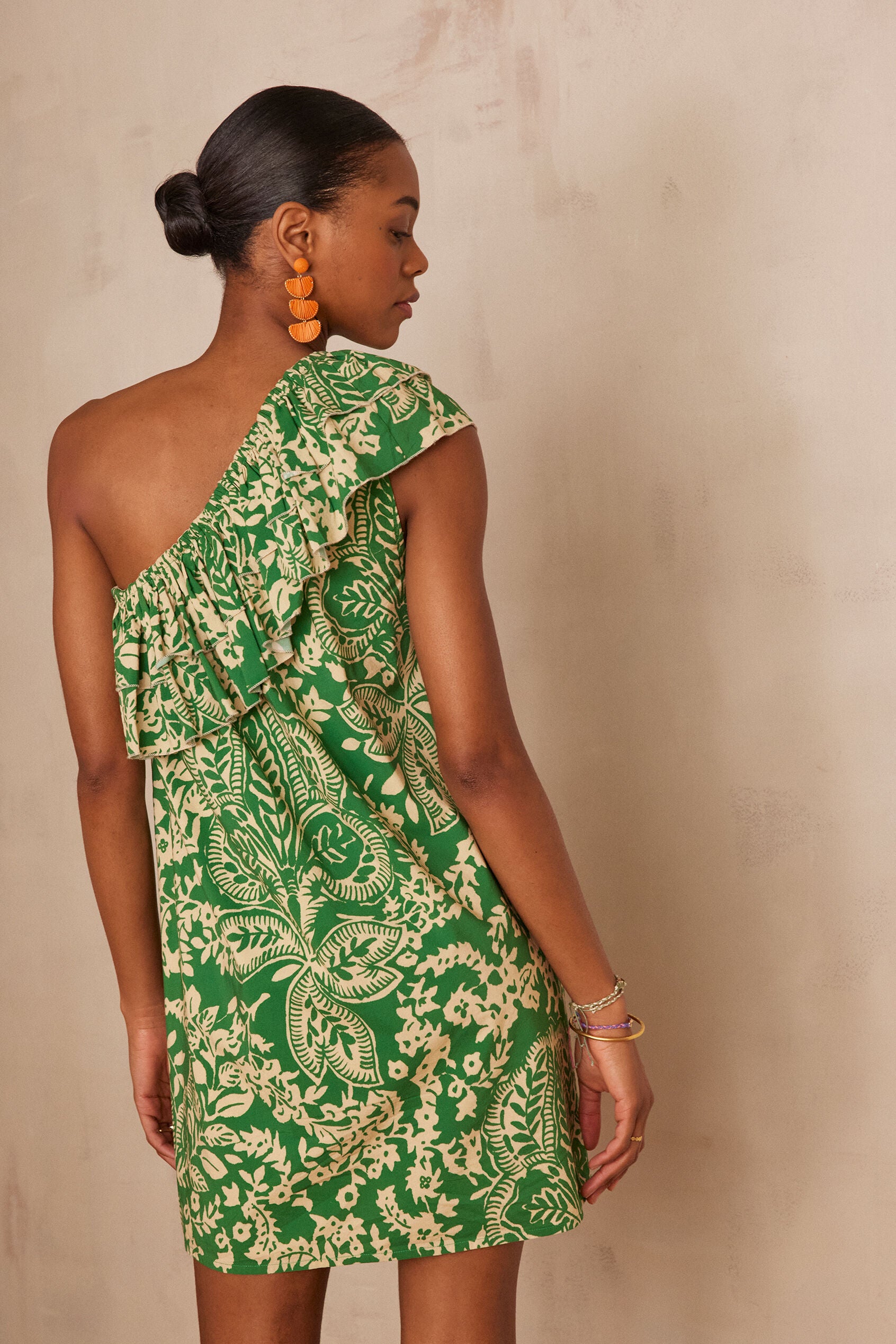 Linette Printed Flowing Dress - English Green