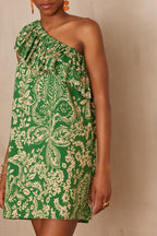 Linette Printed Flowing Dress - English Green
