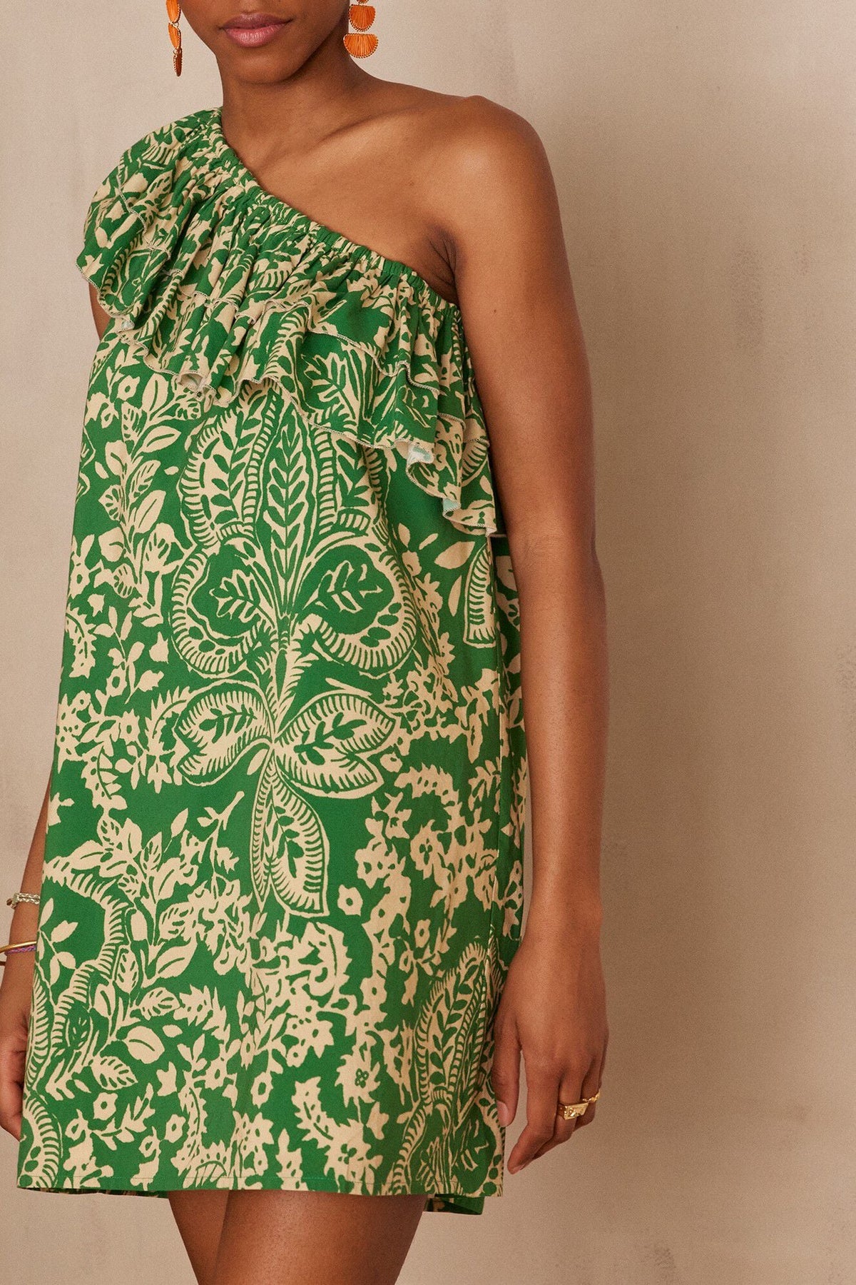 Linette Printed Flowing Dress - English Green