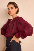 Stella Striped Blouse - Burgundy