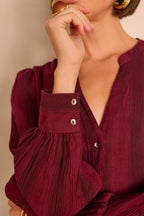 Stella Striped Blouse - Burgundy