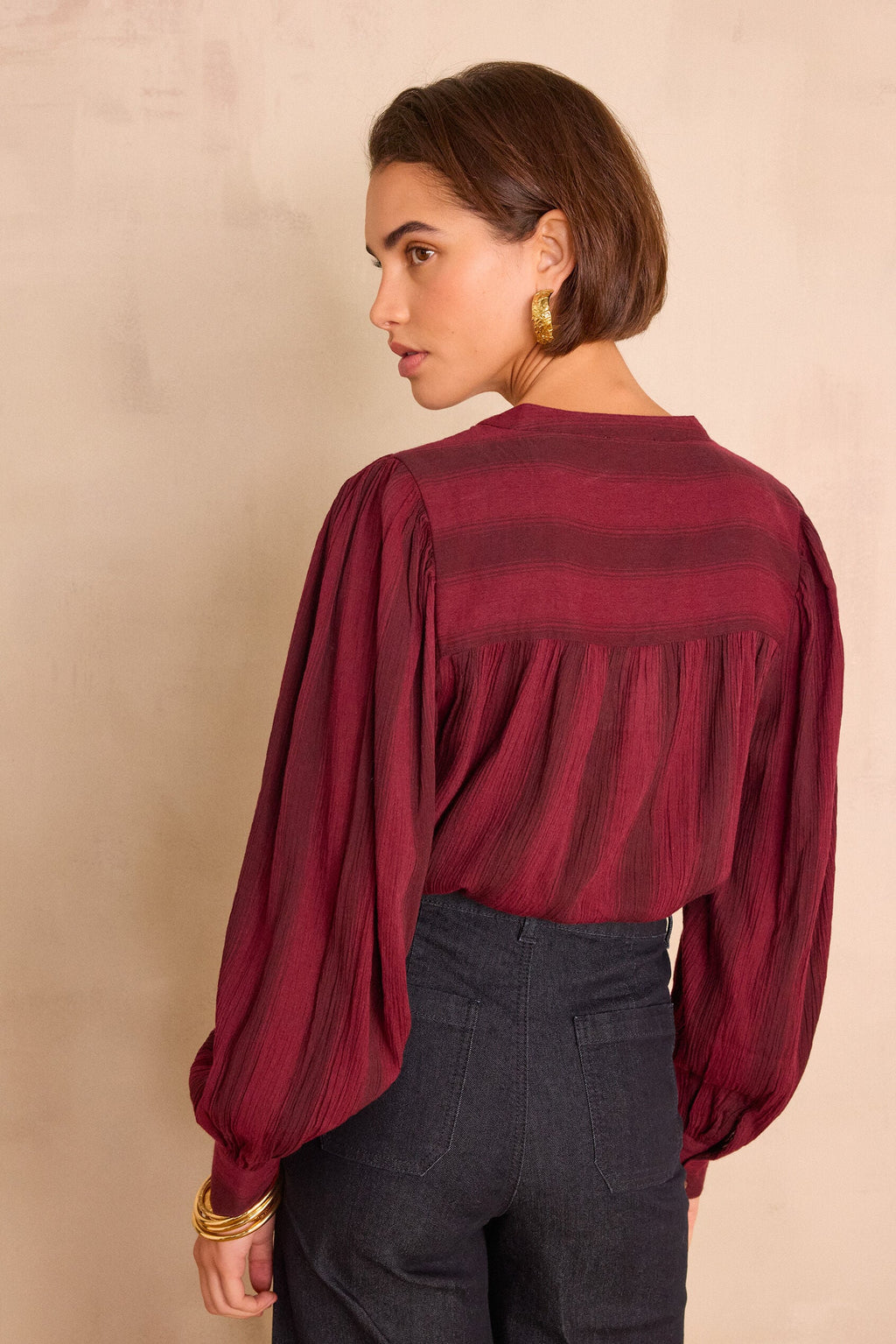 Stella Striped Blouse - Burgundy