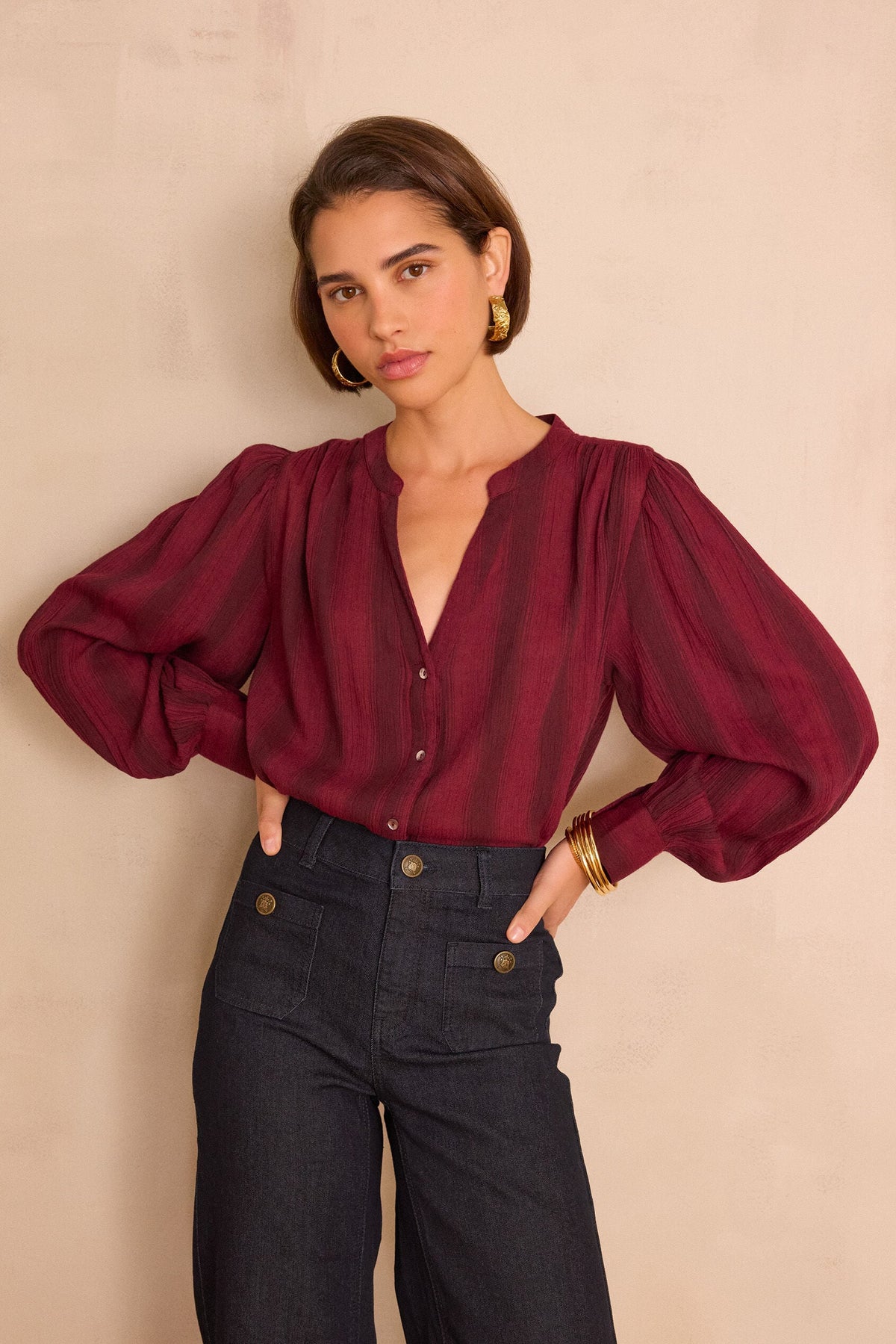 Stella Striped Blouse - Burgundy