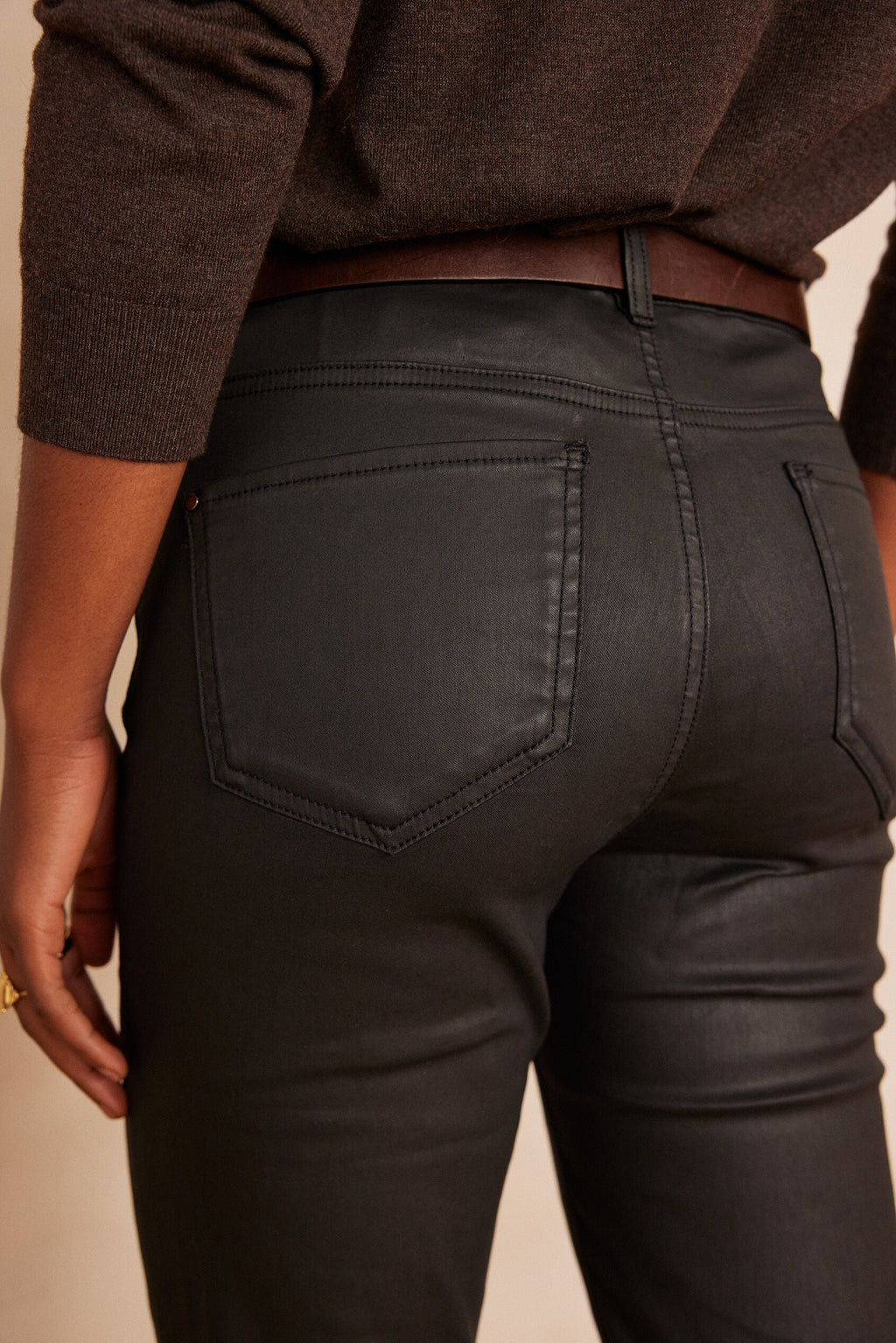 Anette Coated Trousers - Black
