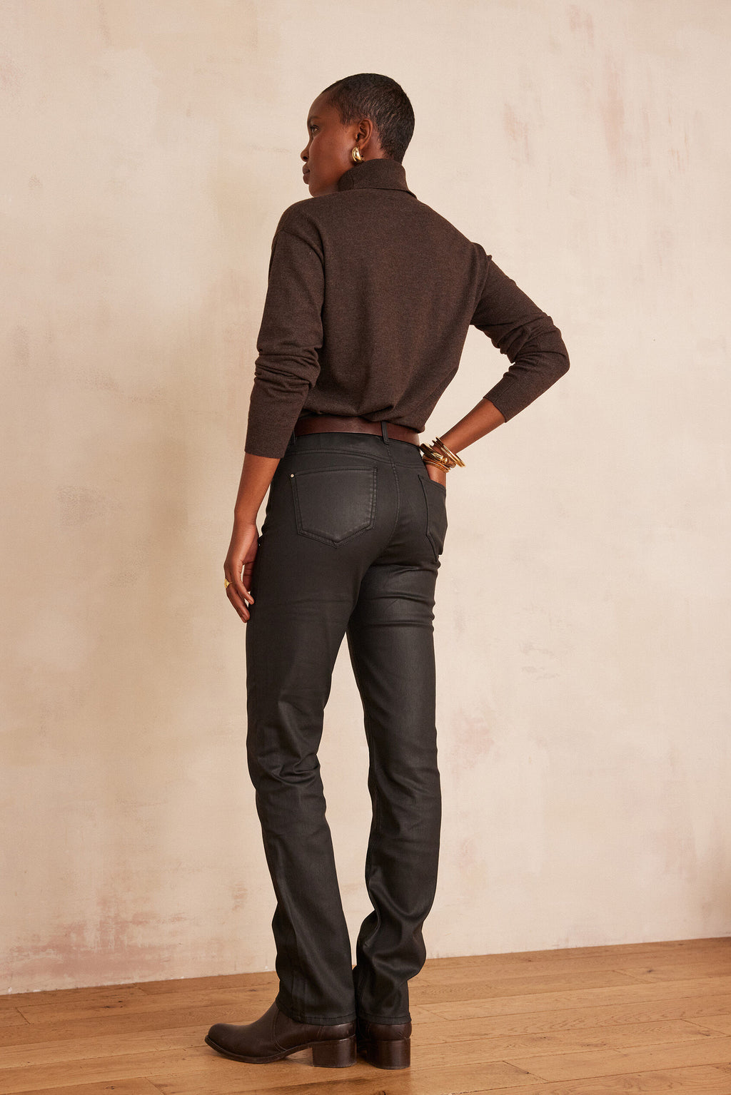 Anette Coated Trousers - Black