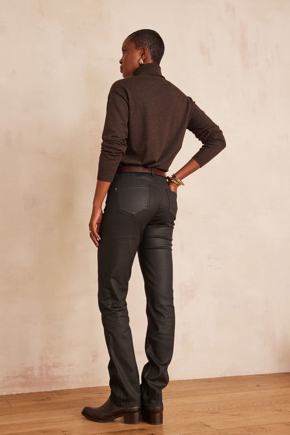 Anette Coated Trousers - Black