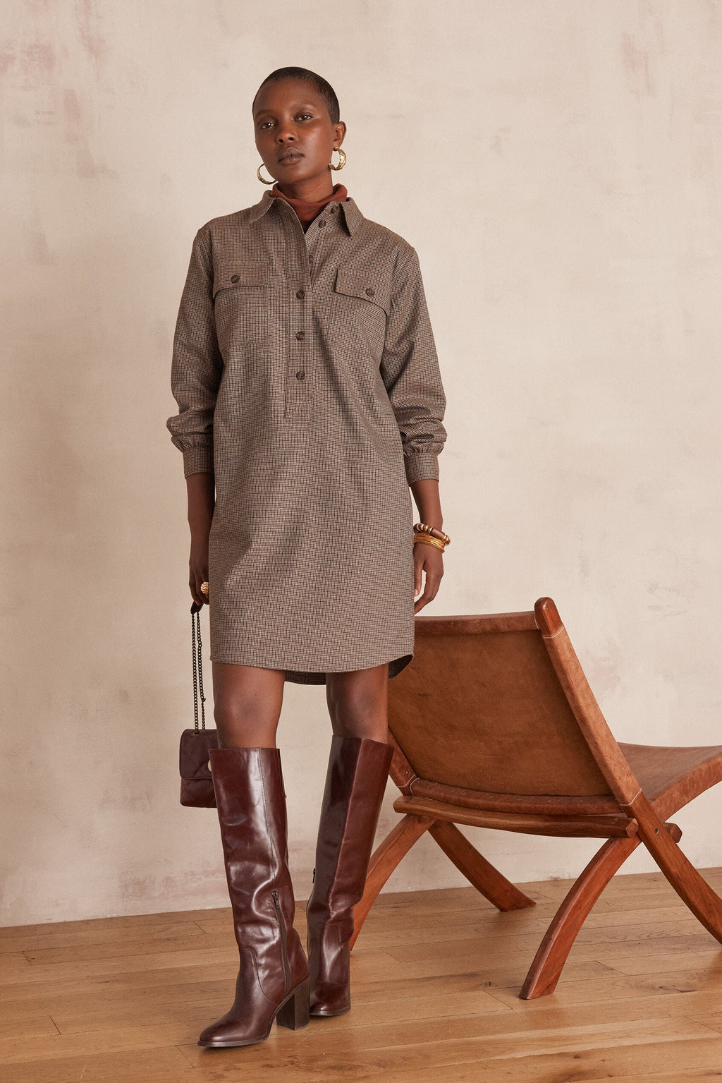 Marline Houndstooth - Pumpkin Flowing Dress