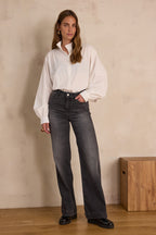 Lisa Wide-Leg Denim Trousers - Mouse Grey