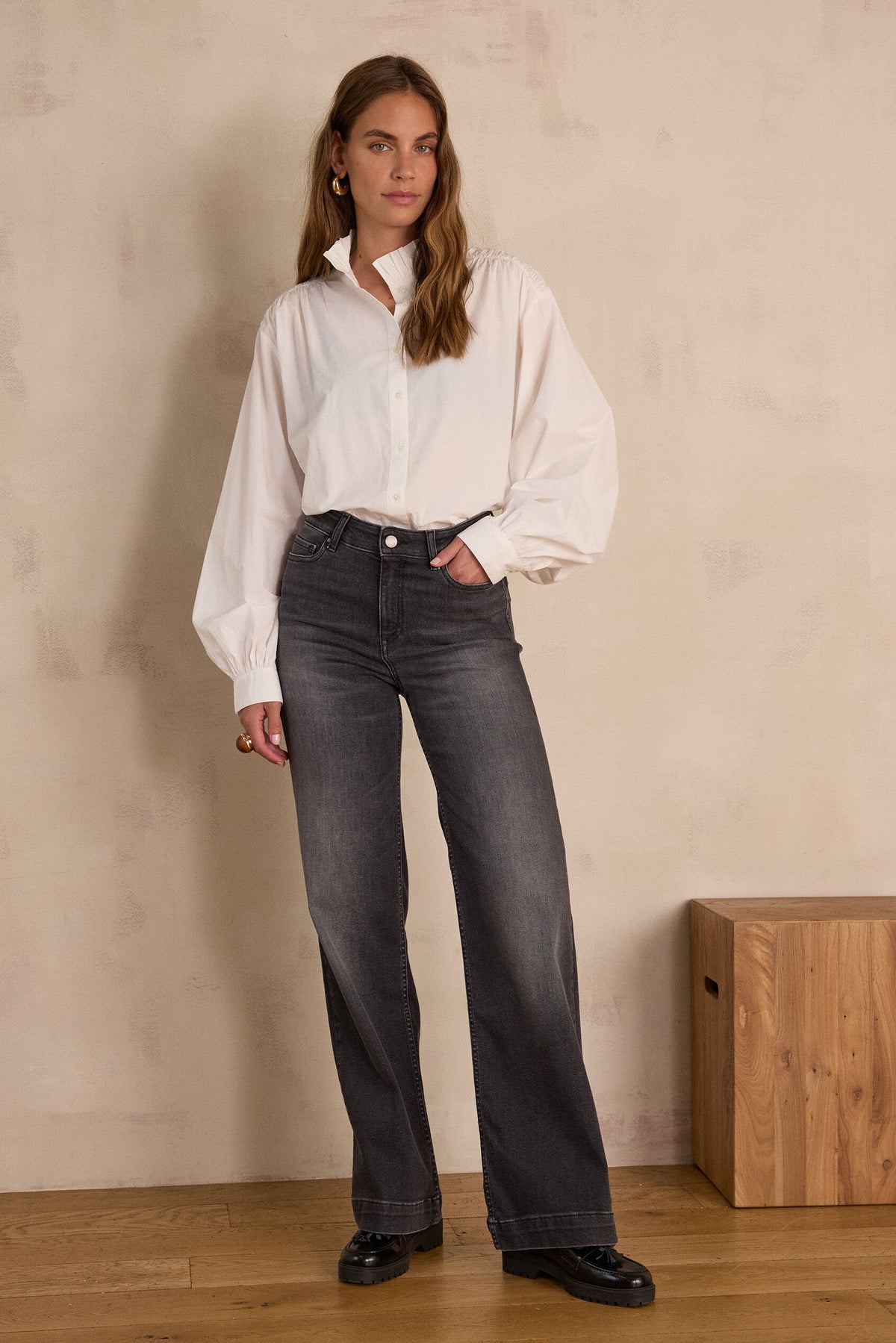 Lisa Wide-Leg Denim Trousers - Mouse Grey