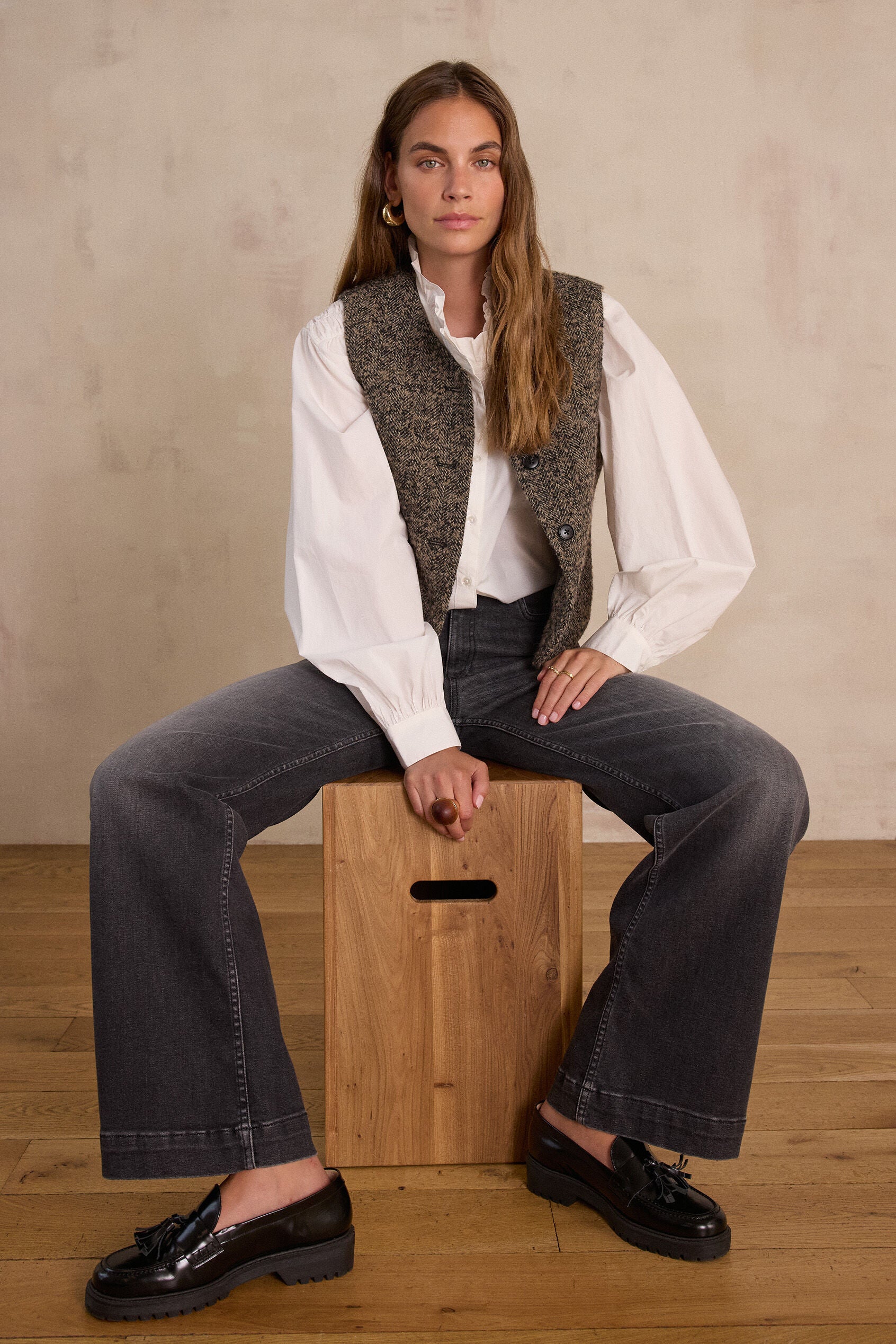 Lisa Wide-Leg Denim Trousers - Mouse Grey