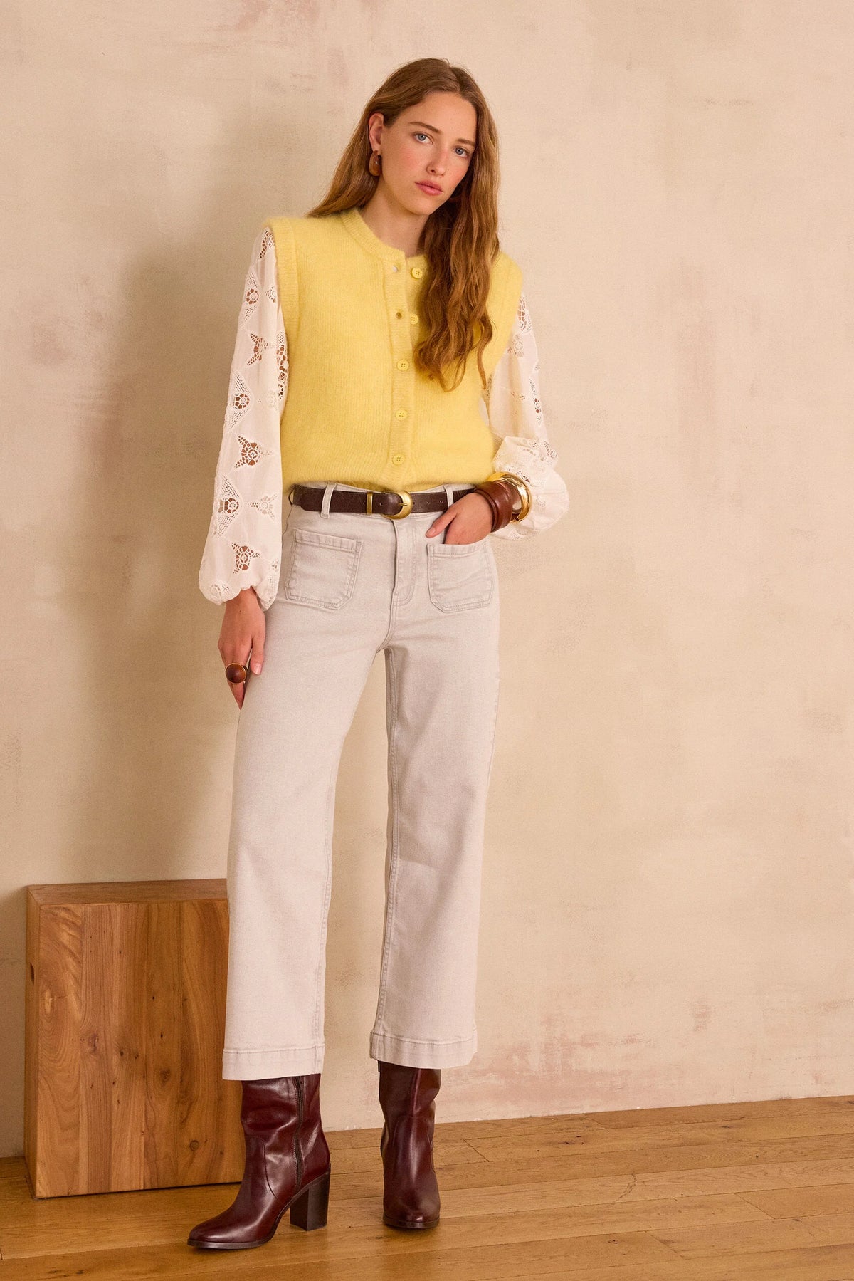 Léa Cropped Denim Trousers - Mouse Grey