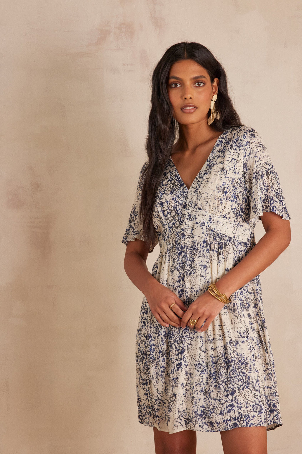 Rosalia Printed Floaty Dress - Blue