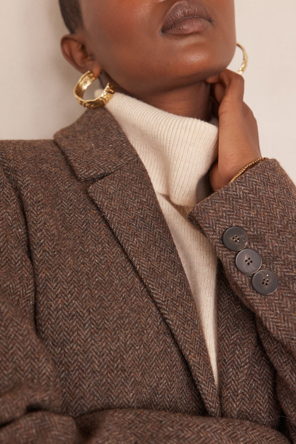 Anabelle Herringbone Coat - Chocolate