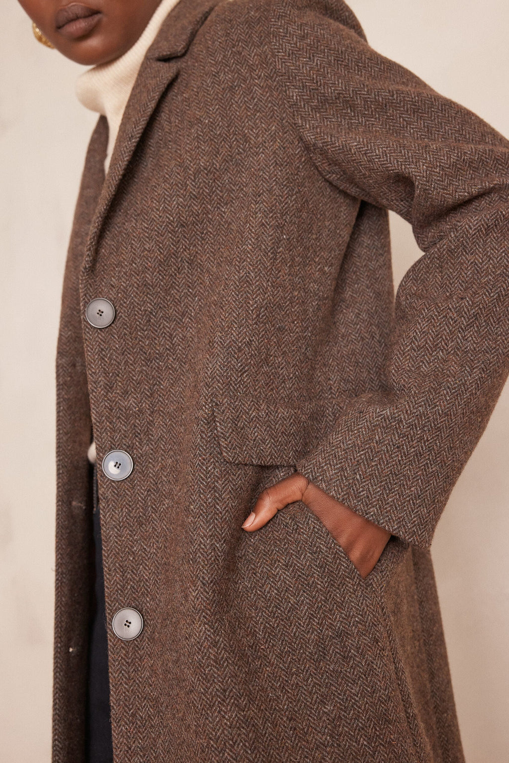 Anabelle Herringbone Coat - Chocolate