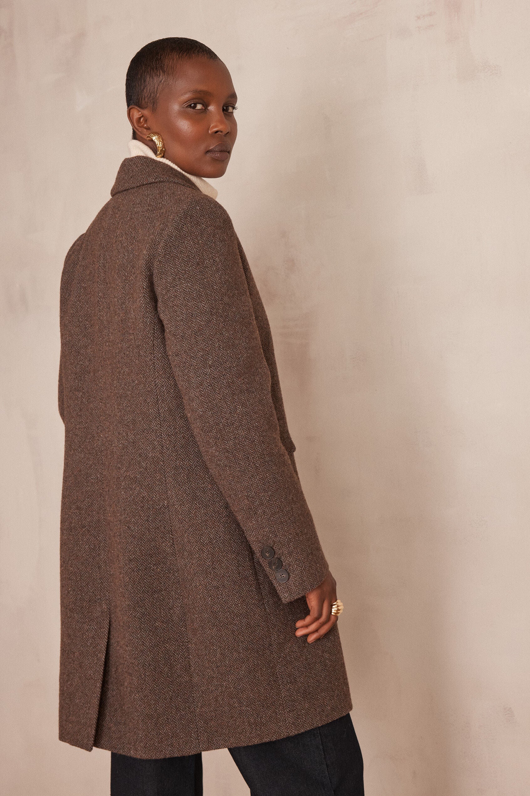Anabelle Herringbone Coat - Chocolate