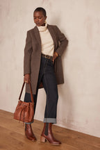 Anabelle Herringbone Coat - Chocolate